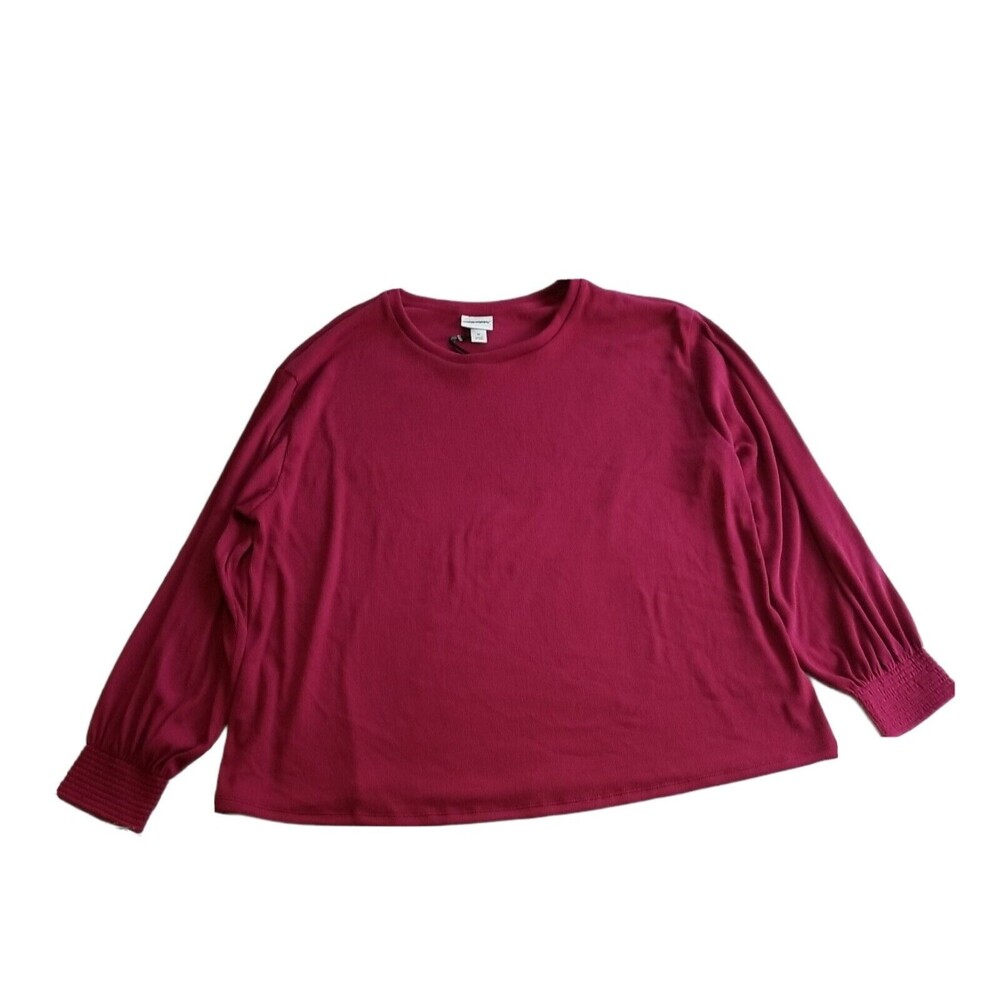 Ava & Viv Women's Sweater Size 1X (16W-18W) Rose Smocked Long Sleeve Lightweight
